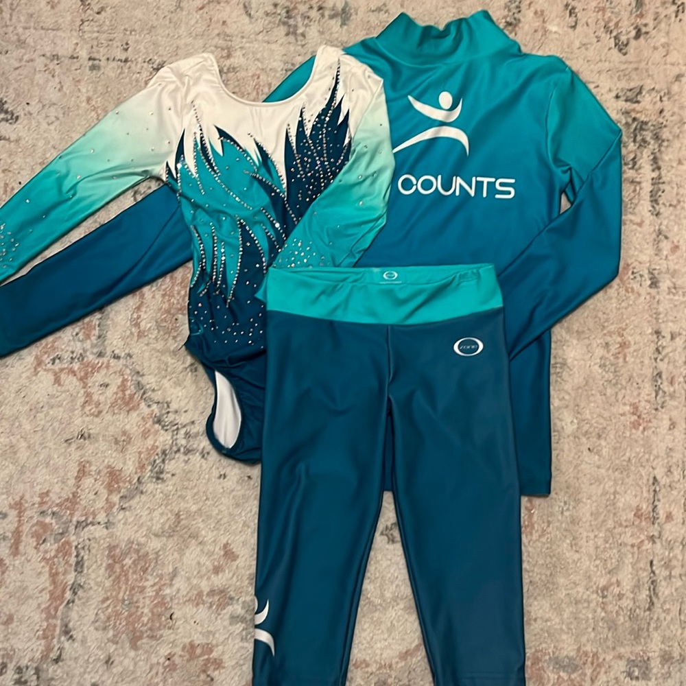 Gymnastics counts leotard with matching warmup pants and jacket